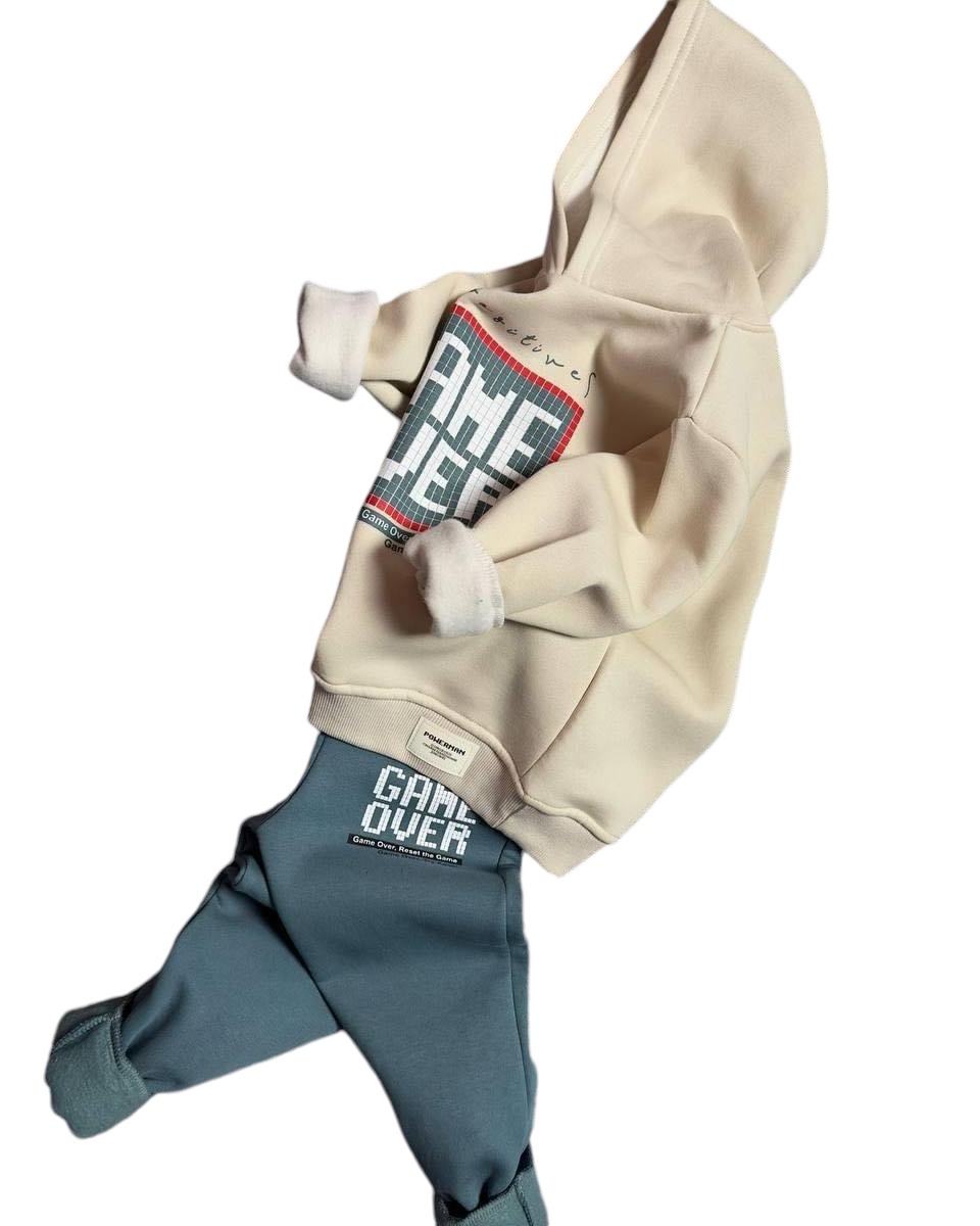 IMG_8715 Zateplená bavlněná tepláková souprava GAME OVER - zelená