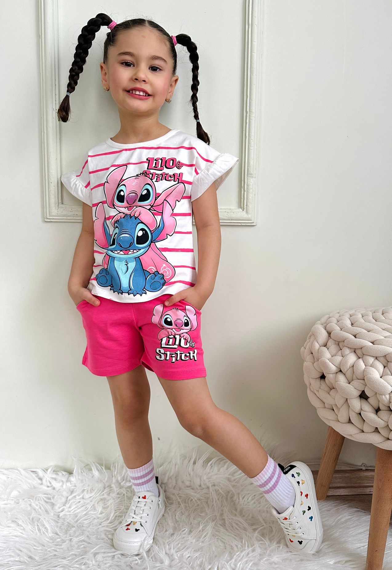 Letní bavlněná souprava Lilo&Stitch rose Letní bavlněná souprava Lilo&Stitch #new25 - růžová - Obrázek 1