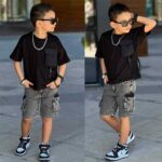 Letný bavlnený komplet s rifľami BAMBAM #new25 – čierny