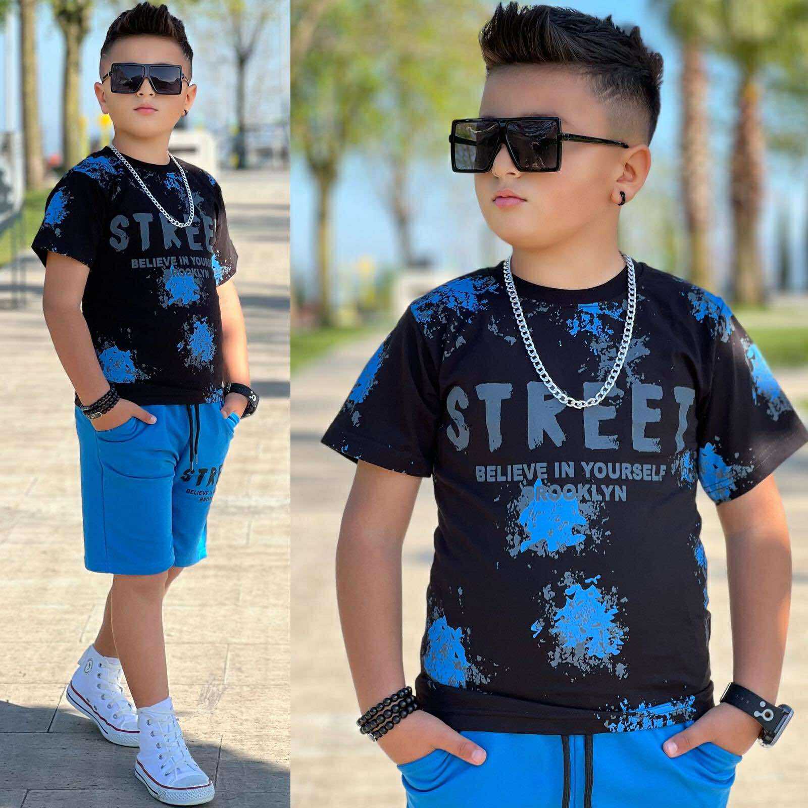 Letný bavlnený komplet STREET #new25 - modrý CHANGES #new25 letní bavlněný komplet - hnědý - Obrázek 1