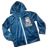 Zamatová mikina s kapucňou na zips LABUBU - petrolejová