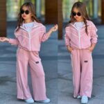 Teplákový bavlnený trojkomplet GIRLS - pudrová