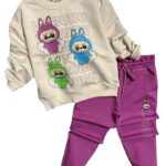 Tepláková bavlnená súprava LABUBU - bežovo-cyklamenová