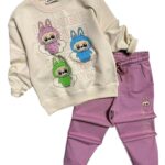 Tepláková bavlnená súprava LABUBU - bežovo-pudrová