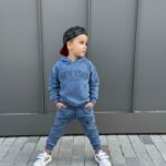 Teplákový JEANS BATIK komplet NY Brooklyn s kapucňou - modrý