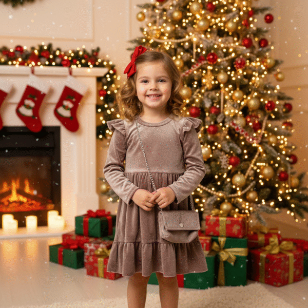 Velúrové kamienkové šaty s kabelkou jesen25 - bežovo-hnedé