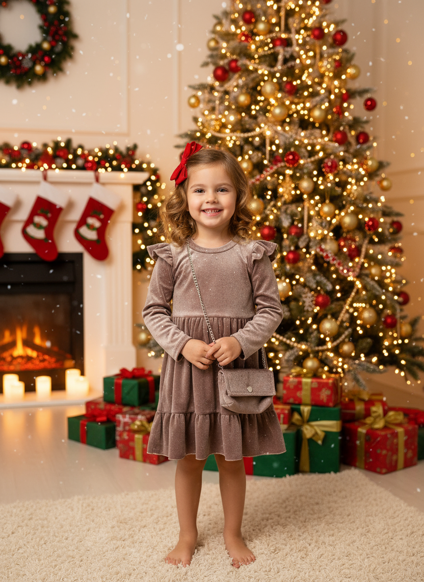 Velúrové kamienkové šaty s kabelkou jesen25 - bežovo-hnedé