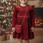 Velúrové kamienkové šaty s kabelkou jesen25 - červené