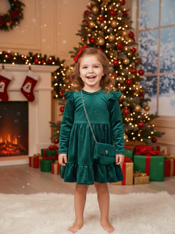 Velúrové kamienkové šaty s kabelkou jesen25 - zelené