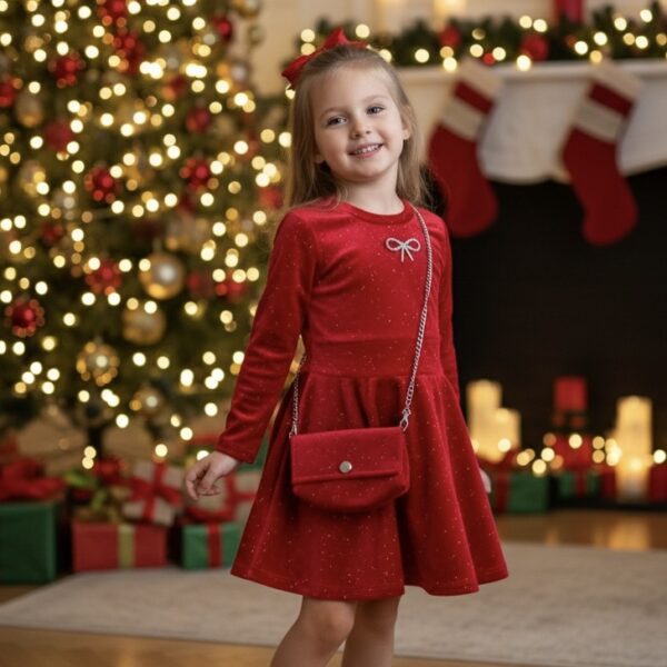 Velúrové šaty s kabelkou a trblietkami jesen25 - červené