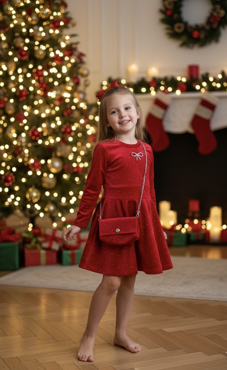 Velúrové šaty s kabelkou a trblietkami jesen25 - červené