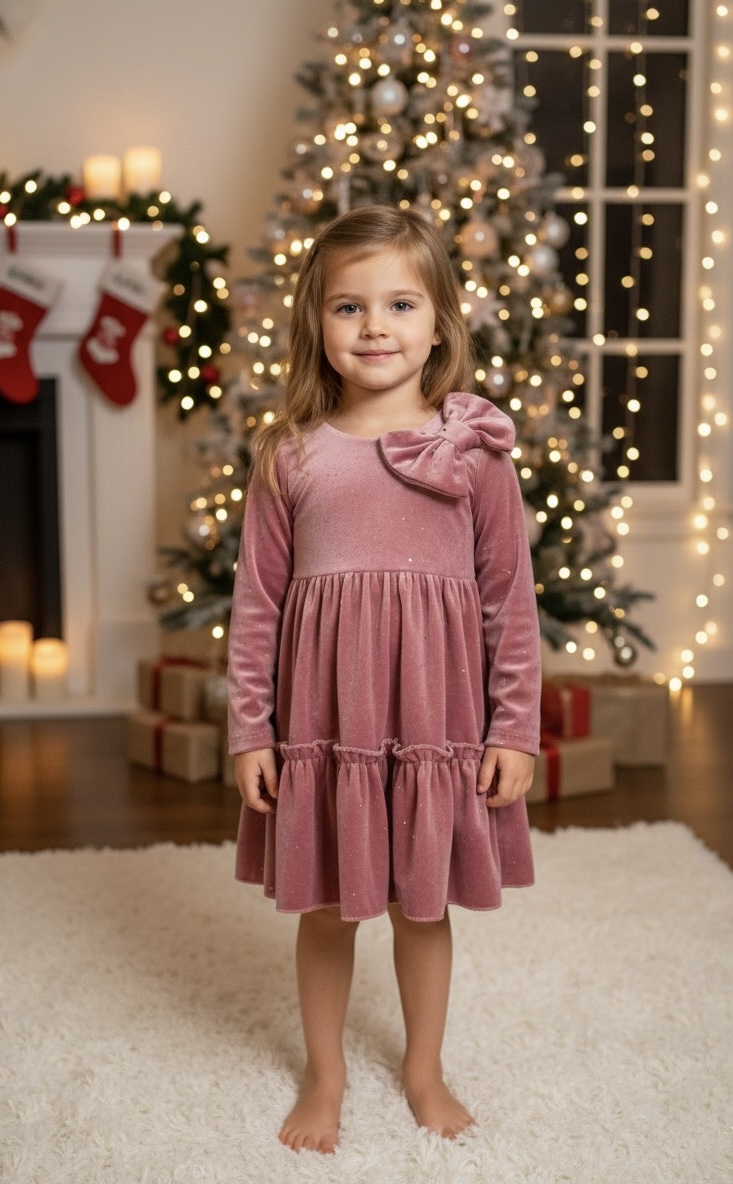 Velúrové šaty s trblietkami a mašľou jesen25 - pudrové