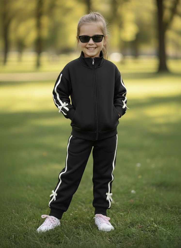 Zateplený komplet s mašličkami jesen25 - čierny