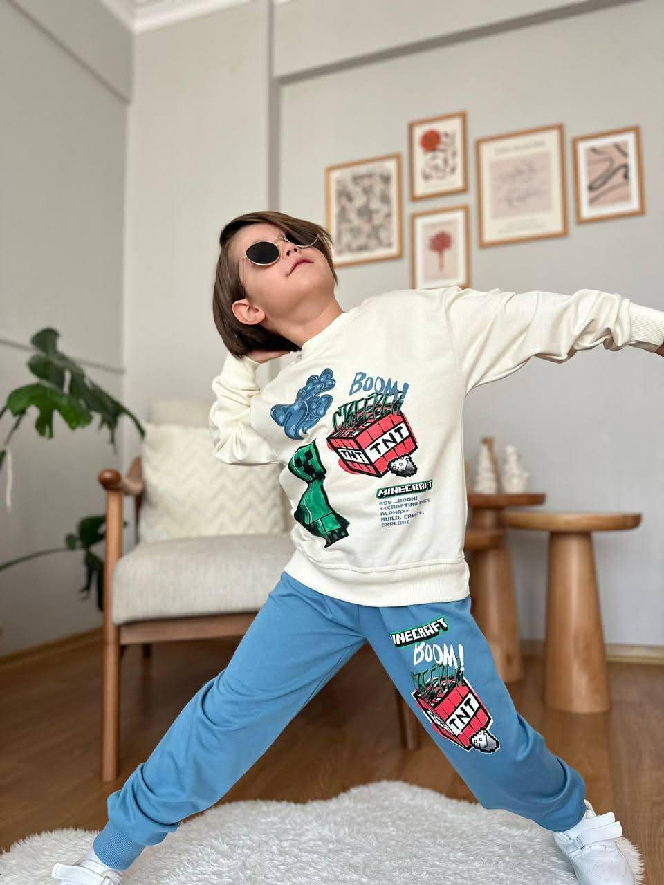 Bavlnený teplákový komplet MINECRAFT BOOM - bežovo-modrý Bavlnený teplákový komplet MINECRAFT BOOM - bežovo-modrý