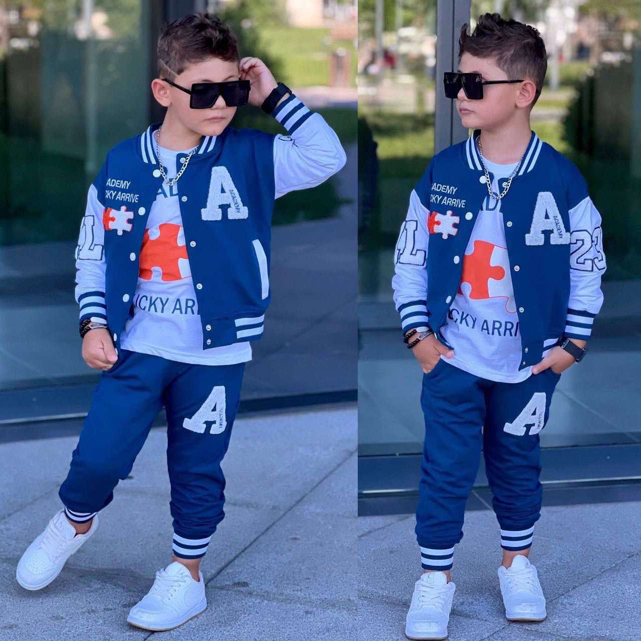 Bavlnený trojkomplet ACADEMY - petrolej