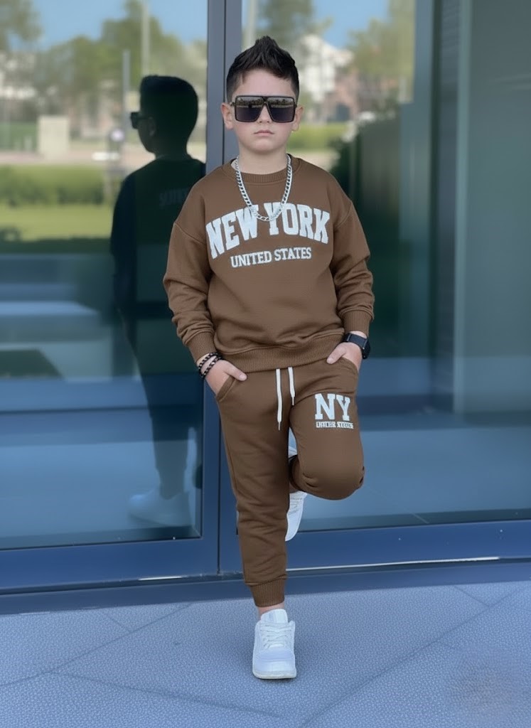 Teplákový bavlnený komplet NY UNITED - hnedá