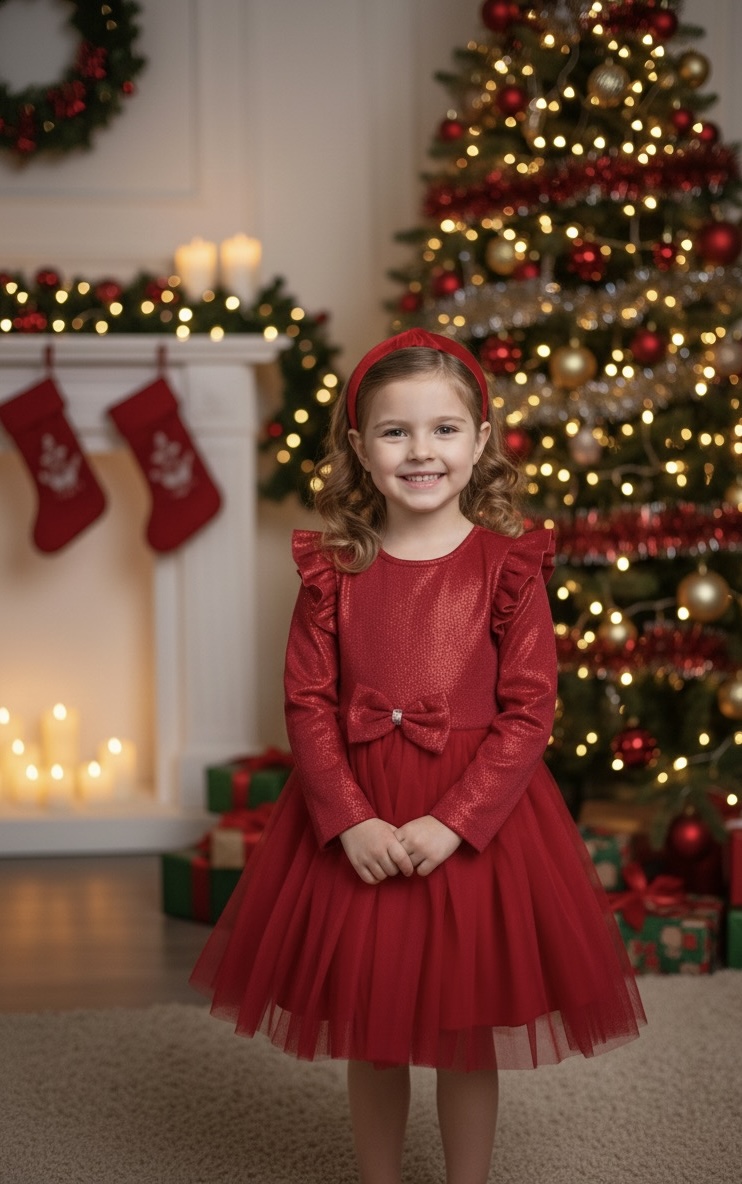 Velúrové trblietkavé šaty s tylom - červené