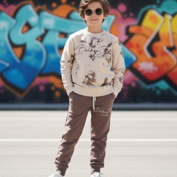 Bavlnená tepláková súprava COOL - hnedo-bežová