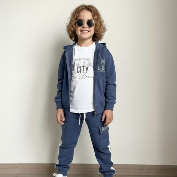 Teplákový bavlnený 3-komplet NY CITY – modrý