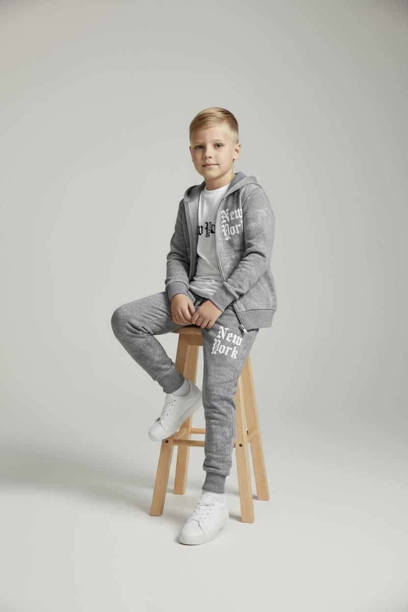 Teplákový bavlnený batik 3-komplet NY – sivý