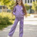 Teplákový bavlnený batik komplet LOVE - fialový