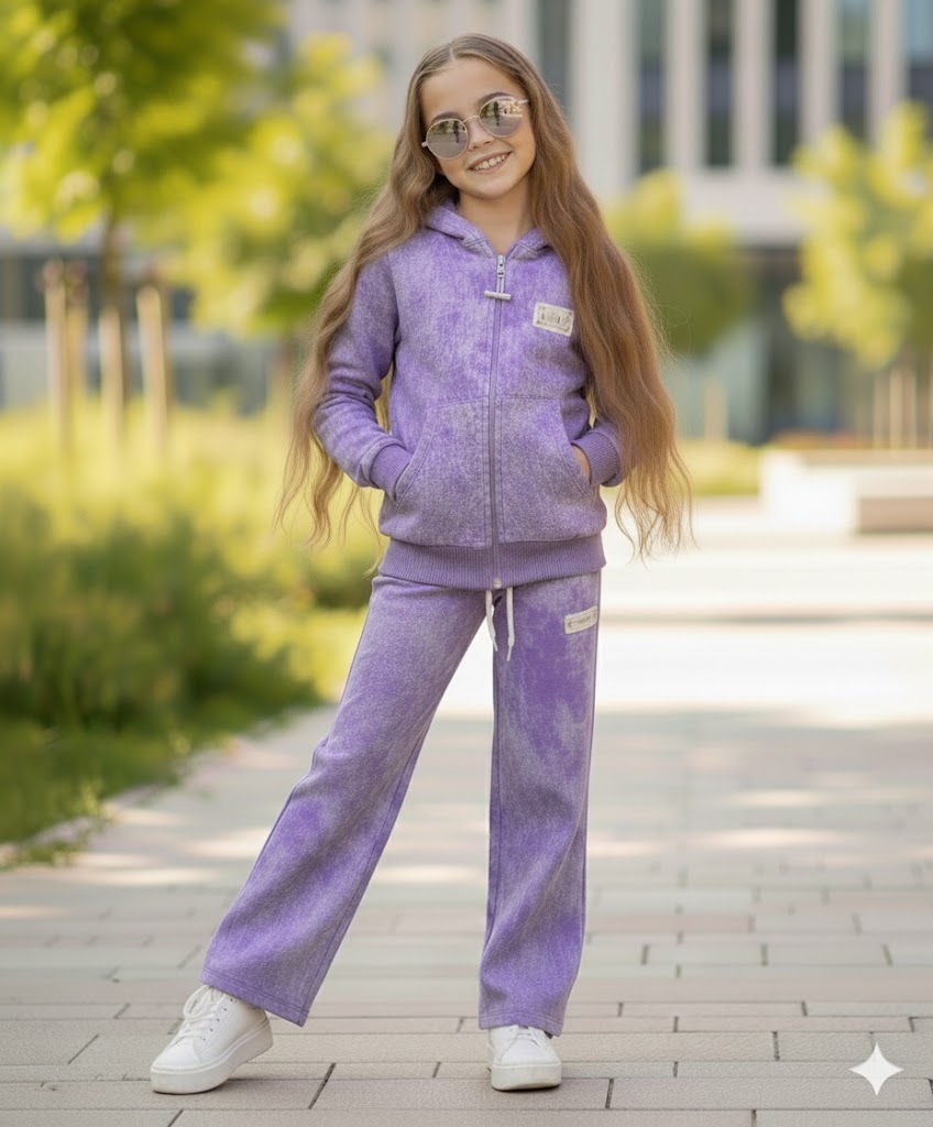 Teplákový bavlnený batik komplet LOVE - fialový