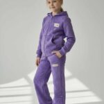 Teplákový bavlnený batik komplet LOVE - fialový