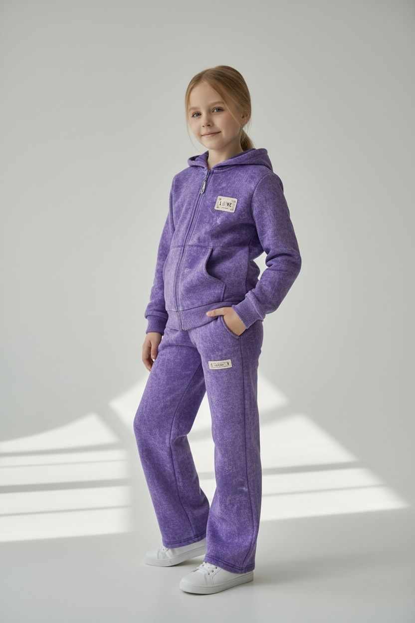 Teplákový bavlnený batik komplet LOVE - fialový