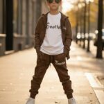 Teplákový bavlnený 3-komplet CREATIVE - hnedy