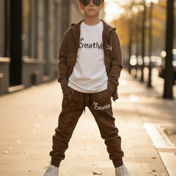 Teplákový bavlnený 3-komplet CREATIVE - hnedy