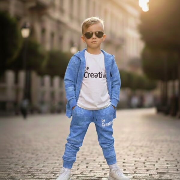 Teplákový bavlnený 3-komplet CREATIVE – modry